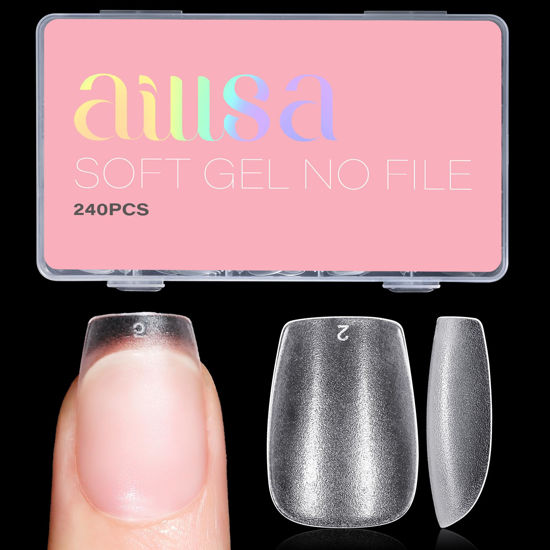 Picture of AILLSA Extra Short Coffin Nail Tips for Valentine's Day 15 Sizes Options Soft Gel Nails Tips Full Cover Matte Prefiled Coffin Nail Tips Clear Fake Nail Tips 240PCS with Storage Box