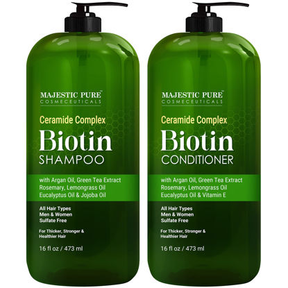 Picture of MAJESTIC PURE Biotin Shampoo and Conditioner Set - With Essential Oils & Ceramides - Helps Hair Growth, Thickening, Dry & Colored Hair - Sulfate Free - For All Hair Types - Men & Women - 16 fl oz each