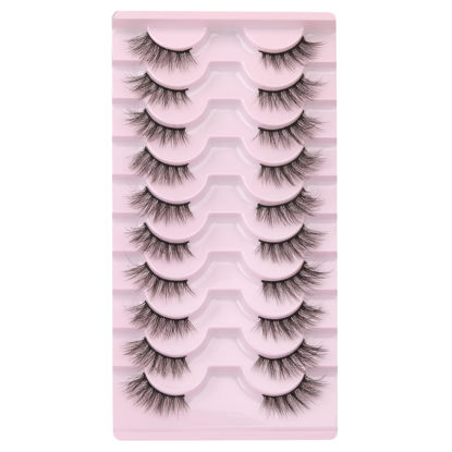 Picture of wiwoseo False Eyelashes Half Lashes Strip Natural Wispy Fluffy Faux Mink Lashes 14MM Eyelashes 10 Pairs Pack