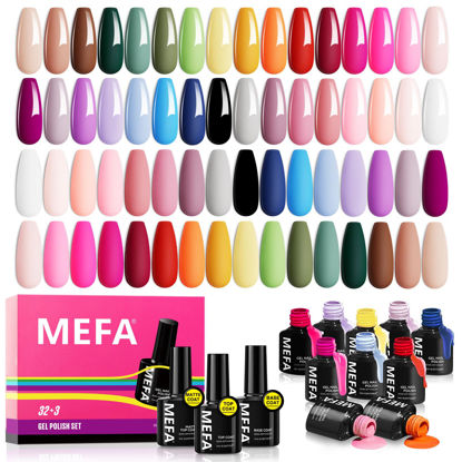 Picture of MEFA 35 Pcs Gel Nail Polish Set, 32 Colors All Seasons Collection Gel Nail Polish Blue Red Pink Nail Art Manicure DIY Salon Home Halloween Decoration Beginners Gifts for Women