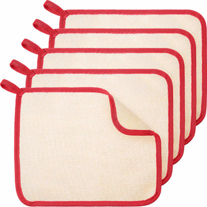 Picture of Tatuo 5 Pcs Exfoliating Face and Body Wash Cloths Towel Weave Bath Cloth Exfoliating Scrub Cloth Massage Bath Cloth for Women and Men, 10.63 x 9.05 Inch (Red Edge)