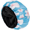 Picture of Aquior Shower Cap,Extra Large Triple Layer Bathing Cap with Dry Hair Function for Women Microfiber Terry Cloth Silky Satin 100% Waterproof Reusable Long Hair Bath Caps (Light Blue flora)