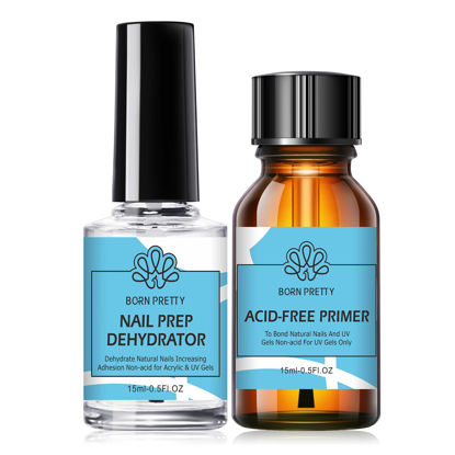 Picture of BORN PRETTY Natural Nail Prep Dehydrate and Bond Primer Acid-Free,15ml Dehydrator for Acrylic and Gel Nail Polish, Non Acid Primer for UV Gels Fast Dry Superior Bonding Agent Gift Box Set