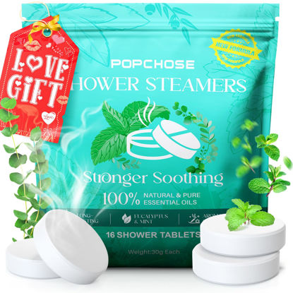 Picture of Shower Steamers Aromatherapy 16 Pack, Birthday Gifts for Women, Valentines Day Gifts for Her, Eucalyptus Shower Tablets Essential Oils, Self Care Gift for Mom, Men, Stress, Sinus Relief & Home SPA
