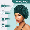 Picture of 4PCS Silk Bonnet for Sleeping,Hair Satin Bonnets for Black Women Men,Hair Wrap Cap for Curly Hair,Elastic Wide Band Hair Bonnet Shower Cap for Sleeping (Black & Peacock Blue & Pink & Khaki)