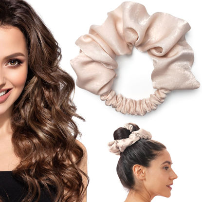 Picture of BLINKEEN Heatless Curling Scrunchie, Velvet, Beige, 1 Count (Pack of 1), Hair Roller for All Hair Types and Textures, No Heat Curls for Long Hair, Fashionable Item for Going Out and Exercise