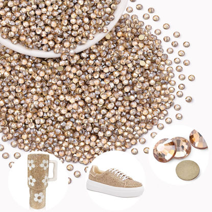 Picture of 2500PCS SS10/2.8mm Crystal Rhinestones (Golden Shadow/Champagne), Bedazzling Flatback Glass Rhinestones for Crafting DIY Nail Art Makeup Decoration, Gems Diomand Charms for Tumbler Shoes Clothing Mug