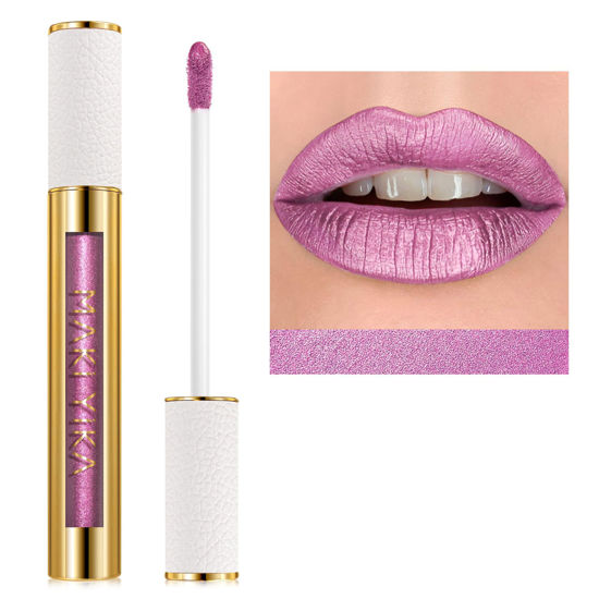 Picture of MAKI YIKA Pink Lipstick for Women Metallic Lipsticks Glitter Long Lasting Lipstick No Smudge No Transfer Liquid Lip Gloss (BR012 Paradise)