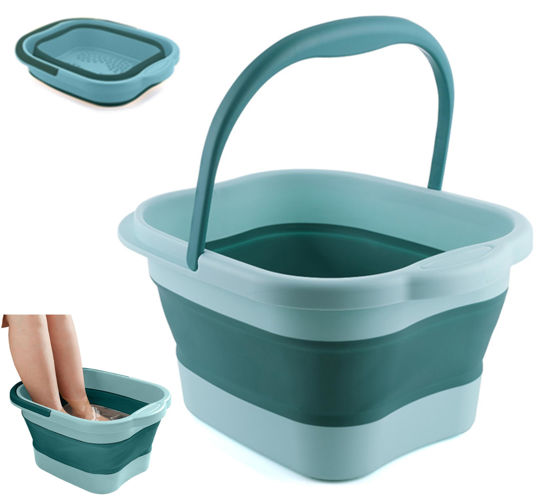 Picture of DoroSun Collapsible Foot Bath Soak Tub with Handle, Plastic Foldable Feet Spa Soaking Basin Bucket with Massager Acupoint for Washing, Pedicure Foot Care Bathtub Bowl Tools for Pain Relief, Green