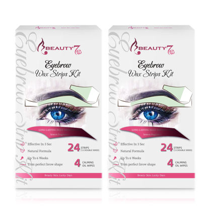 Picture of Beauty7 Wax Strips Kit for Sensitive Skin, Facial Hair Removal for Eyebrow, Lip, 24 Strips & 4 Calming Oil Wipes, At Home Waxing for Women