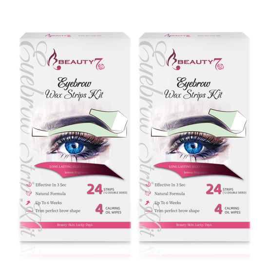 Picture of Beauty7 Wax Strips Kit for Sensitive Skin, Facial Hair Removal for Eyebrow, Lip, 24 Strips & 4 Calming Oil Wipes, At Home Waxing for Women