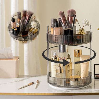 Picture of shuang qing 360° Rotating Makeup Organizer, High-Capacity Bathroom Countertop Vanity Organizers, 2 Tier Spinning Skincare Storage, for Perfume/Cosmetic/Makeup Brushes/Lotion（Grey）