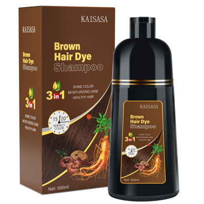 Picture of IIIMEIDU Hair Dye Shampoo for Gray Hair, 3 in 1 Herbal Ingredients Natural Shampoo Hair Dye for Women Men, Grey Coverage Shampoo 500ml (Brown-NEW)