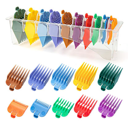 Picture of 10 Professional Hair Clipper Guards Cutting Guides Fits for Most Wahl Clippers with Organizer, Color Coded Clipper Combs Replacement - 1/16" to 1"
