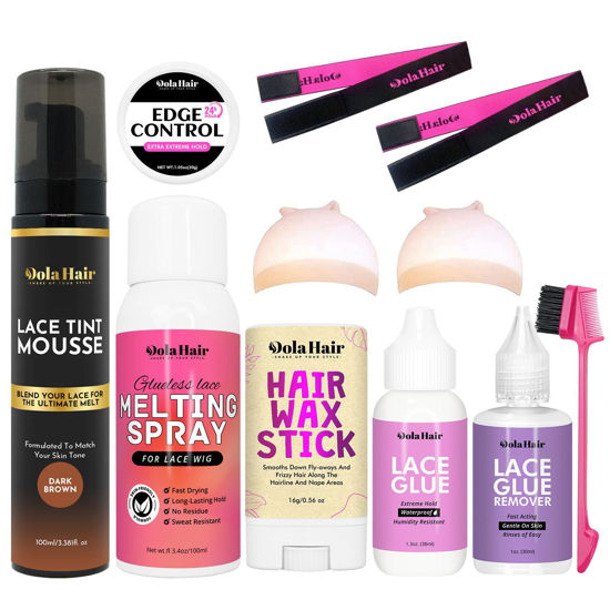 Picture of Dolahair Lace Glue Kit Lace Tint Mousse Wig Glue Kit Complete Set lace Front kit Wig Installation kit Wig Melting kit Melting Spray for Lace Melt Wig Essentials (Dark Brown)