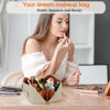 Picture of ALEXTINA Large Capacity Travel Cosmetic Bag - PU Leather Makeup Organizer Bag Portable Woven Makeup Bags for Women Waterproof Travel Toiletry Bag with Divider Pouch, Khaki