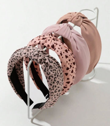 Picture of Knotted Fashion Hairbands for Women - Non-Slip Wide Hair Hoops, Cute Top Knot Headbands for Girls (Pink Heart Leopard Print)