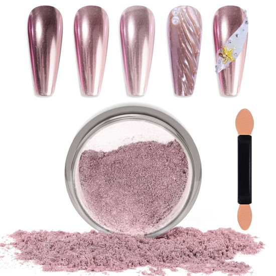 Picture of Laza Chrome Nail Powder Mirror Effect Metallic Dust Holographic Glitter Glazed Manicure Decoration Reflective Pigment for DIY Gel Polish Nail Art, Resin Craft, Gifts - Pink