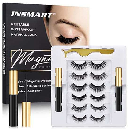 Picture of Magnetic Eyelashes, 6 Pairs Magnetic Lashes, False Lashes with 2 Tubes of Magnetic Eyeliner, Magnetic Eyelashes Kit with Tweezers, Reusable, No Glue