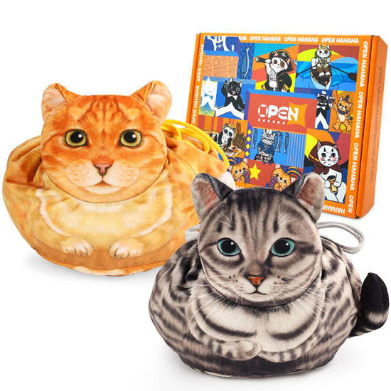 Picture of Openhahaha Drawstring Makeup Bag, Cat Makeup Bag, Travel Makeup Organizer, Cosmetic Pouch Bag, Cat Gift for Women, Lay Flat Makeup Bag Gifts for Cat Lovers(2-Pack)