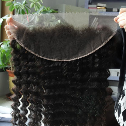 Picture of BEEOS 13x4 Skinlike Real HD Lace Frontal Only, Deep Wave 0.10mm Ultra-thin Crystal HD Lace Clean Pre-plucked Hairline Virgin Brazilian Human Hair Frontal 20 Inch