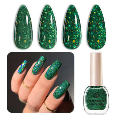 Picture of AZUREBEAUTY Christmas Nail Polish Quick Dry Vegan Green Glitter Nail Polish Natural Infinite Shine Nail Lacquer Salon-Quality for Women Girl Gift Set 1Pcs 0.34 fl oz