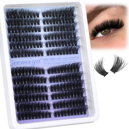 Picture of Fluffy Lash Clusters Cat Eye Eyelash Clusters 9-16mm Volume Cluster Eyelash Extensions 80D+100D Thick Lash Extension Natural Individual Eyelashes by Geeneiya (Pre-made Lash Map)