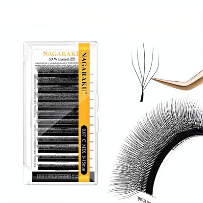 Picture of NAGARAKU 5D W Shape Eyelash Extension VERSION 2.0 lash Supplies Natural Soft Volume 0.07mm D curl 12mm Premade Fans PBT Matte Black Cluster W Lash Easy Fanning False Lashes yy Lashes
