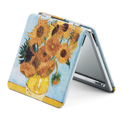 Picture of OMIRO 1X/3X Magnifying Mirror, Unique Painting Compact Mirror with Classical PU Leather (Sunflowers)