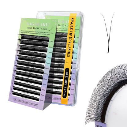 Picture of NAGARAKU Y Eyelash Extensions Supplies 2D Y Lash Easy Fan Russian Volume Crisscross Eyelashes Handwoven Y Shaped Mesh Wispy Clusters 12 Rows Eye Lashes Matte Black - 0.10D 8-12 Mix