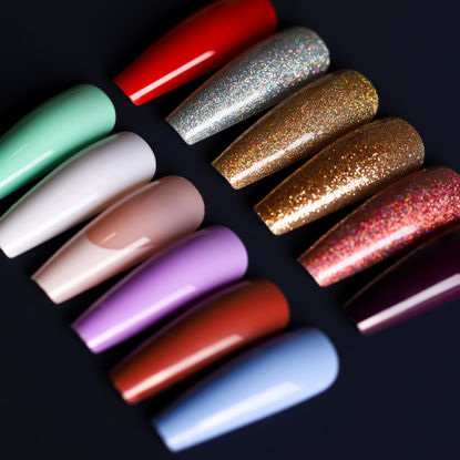 Picture of Teenitor Long Coffin Press On Nails, Full Cover Color Coffin Nail Tips, 288pcs Long Ballerina False Nails, 12 Colors Glue On Nails Long Coffin, Glitter Press On False Nails