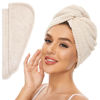 Picture of SimpleField 2 Pack Microfiber Hair Towel Wrap for Women, Anti Frizz Quick Drying Hair Turban for All Hair Style, Absorbent and Lightweight (Beige)