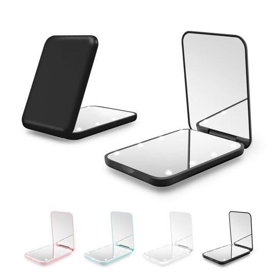 Picture of Kakuje Compact Mirror, 1X/3X Magnification LED Pocket Mirror with Nternal BIattery, Mini Mirror for Purse, Pocket,Travel and Present (Black)