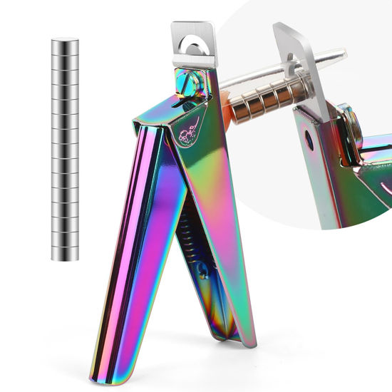 Picture of False Nail Clippers with Magnets Stainless Steel Nail Cutter for Acrylic Nail Nail Clippers with 15Pcs Small Magnets for Home Salon Nail Art (Rainbow)