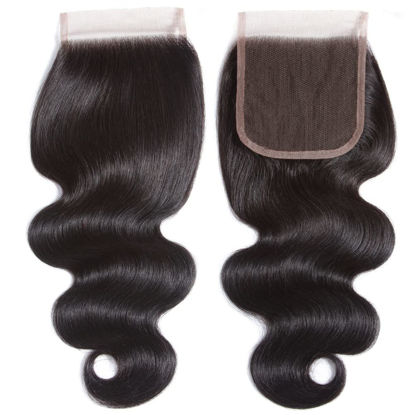 Picture of 10A Free Part Body Wave Virgin Brazilian Hair Lace Closure 130% Density Brazilian Body Wave Lace Closure with Baby Hair Natural Hair Color Soft and Silky (16Inch, Free Part Closure)