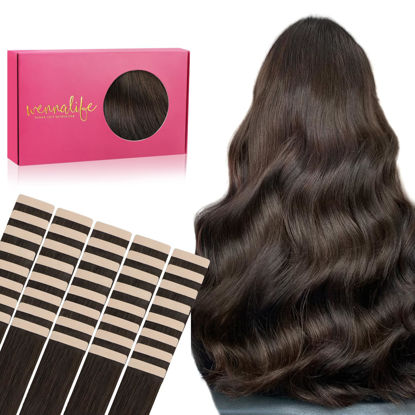 Picture of WENNALIFE Tape in Hair Extensions Human Hair, 40pcs 120g 26 inch Light Dark Brown Hair Extensions Real Human Hair Straight Tape in Extensions Invisible Human Hair Extensions Real Hair Extensions