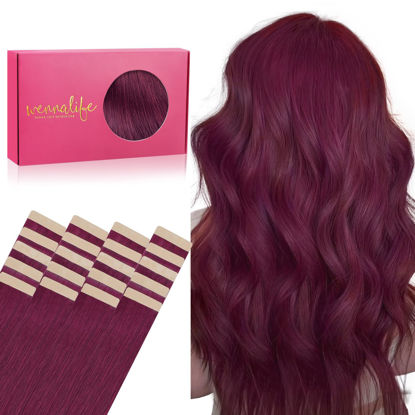 Picture of WENNALIFE Tape in Hair Extensions Human Hair, 20pcs 50g 22 inch Light Burgundy Remy Hair Extensions Straight Human Hair Tape in Extensions Skin Weft Tape Extensions Human Hair