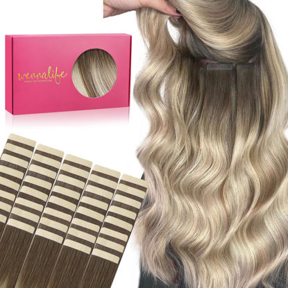 Picture of WENNALIFE Tape in Hair Extensions Human Hair, 40pcs 120g 26 inch Ombre Sandy Brown to Platinum Blonde Hair Extensions Real Human Hair Straight Tape in Extensions Invisible Human Hair Extensions