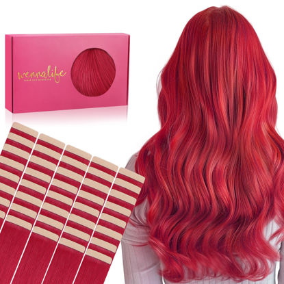 Picture of WENNALIFE Tape in Hair Extensions Human Hair, 40pcs 100g 18 inch Red Hair Extensions Real Human Hair Straight Tape in Extensions Invisible Human Hair Extensions Reusable Real Hair Extensions