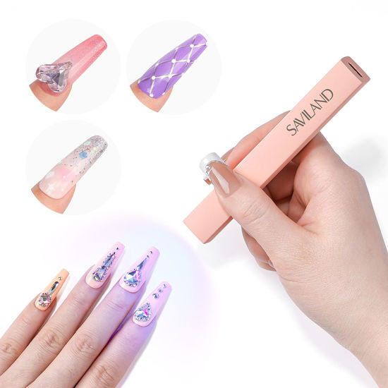Picture of SAVILAND Handheld U V Light for Nails: 2025 Pink 3W Portable Mini UV Light for Gel Nail Sticker LED Gel X Nail Lamp Gel Polish Rechargeable Flashlight Type-c Gel X Nail Dryer Home DIY Nail Art Use