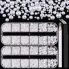 Picture of Belleboost Flat Back Pearls Kits 2 Boxes of Flatback White Half Round Pearls with Pickup Pencil and Tweezer for Home DIY and Professional Nail Art, Face Makeup and Craft