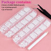 Picture of Belleboost Flat Back Pearls Kits 2 Boxes of Flatback White Half Round Pearls with Pickup Pencil and Tweezer for Home DIY and Professional Nail Art, Face Makeup and Craft