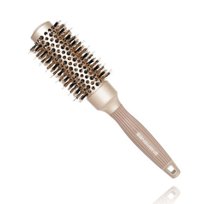 Picture of BANGMENG Round Barrel Anti-Static Hair Brush with Boar Bristles, Nano Thermal Ceramic Ionic Tech | For Extra Shine | Protect Hair, Enhance Texture, For Straightening & Drying (1 1/4 inch)