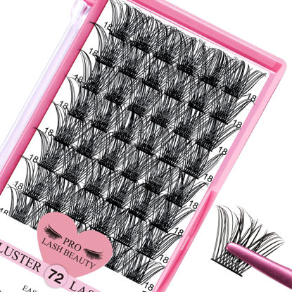 Picture of Lash Clusters, 72 Pcs Individual Cluster Lashes DIY Lash Extension 18mm Eyelash Clusters Volume Wispy Lashes Super Thin Band Reusable Soft & Comfortable (Volume, D-18mm)