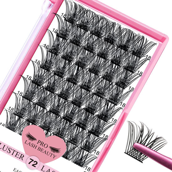 Picture of Lash Clusters, 72 Pcs Individual Cluster Lashes DIY Lash Extension 18mm Eyelash Clusters Volume Wispy Lashes Super Thin Band Reusable Soft & Comfortable (Volume, D-18mm)