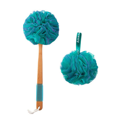 Picture of AmazerBath Shower Sponge Loofah Back Scrubber, PE Soft Mesh Loofah Body Scrubber with Long Wooden Handle, Bath Sponge for Men Women (Green)