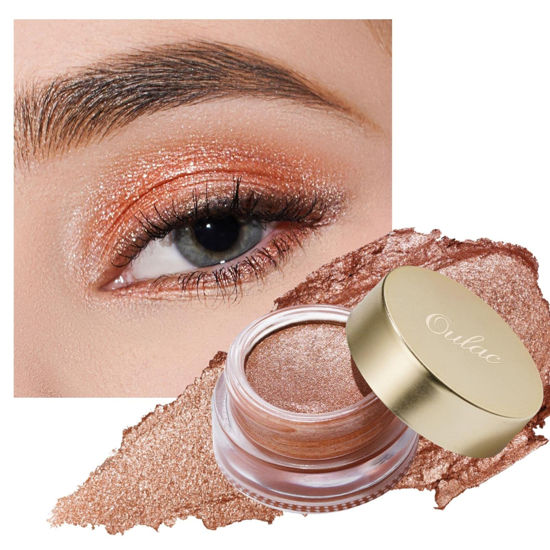 Picture of Oulac Warm Peach Glitter Cream Eyeshadow also as Highlighter, Large Capacity with Moisturizing Smooth Formula. Highly Pigmented Shimmer Eye Makeup.Waterproof,6g (08)