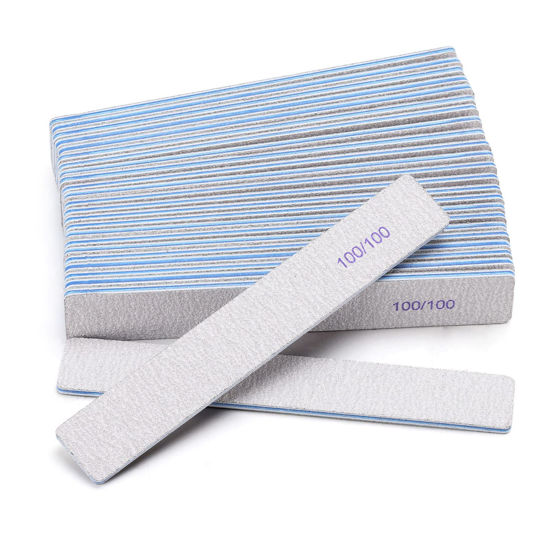 Picture of 25 Pieces Rectangle Nail Files 100/100 Grit, Reusable Nail Buffers Double Sided Emery Boards Fingernail Files for Acrylic Nails and Natural Nails