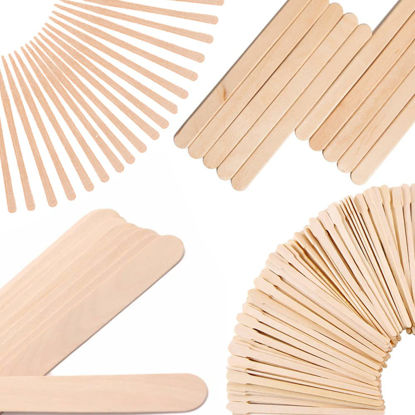 Picture of Mibly 4 Style 300 Pcs Assorted Wooden Wax Sticks for Body Legs Face and Small Medium Large Sizes Eyebrow Waxing Applicator Spatulas for Hair Removal or Wood Craft Sticks