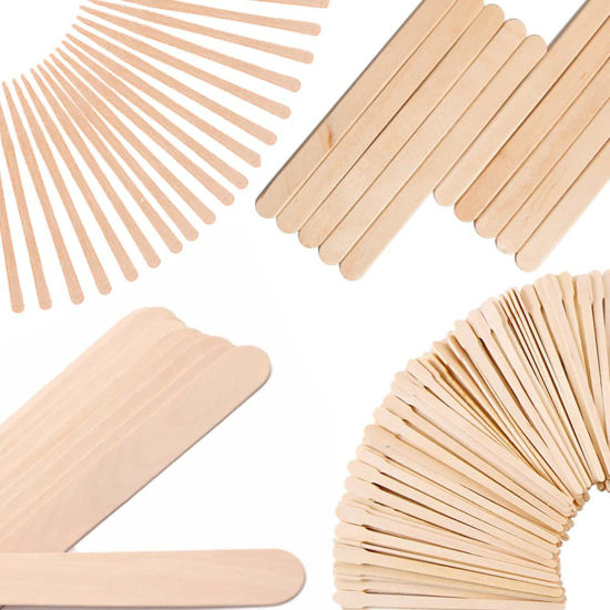 Picture of Mibly 4 Style 300 Pcs Assorted Wooden Wax Sticks for Body Legs Face and Small Medium Large Sizes Eyebrow Waxing Applicator Spatulas for Hair Removal or Wood Craft Sticks